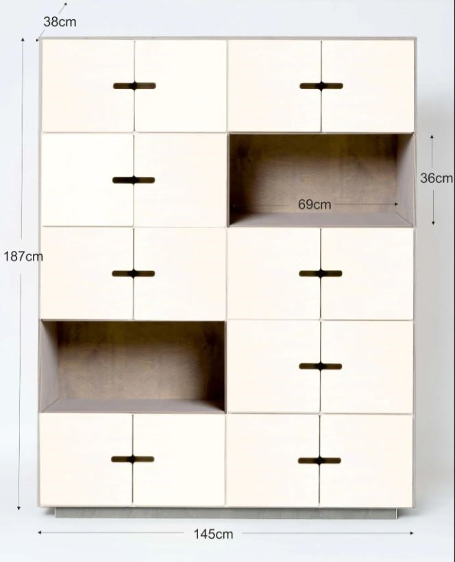 Maße von Highboard PIX 4x5 in Kieselgrau, freigestellt; Hersteller: Radis