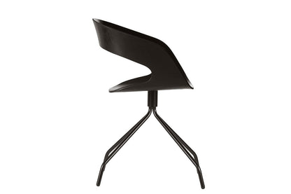 Drehbarer Esszimmerstuhl CHAT SWIVEL schwarz mit schwarzen Beinen und mit Sitzpolster, freigestellt, Seitenansicht