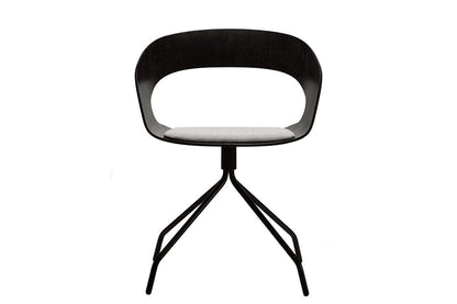 Drehbarer Esszimmerstuhl CHAT SWIVEL schwarz mit schwarzen Beinen und mit Sitzpolster, freigestellt, von vorn