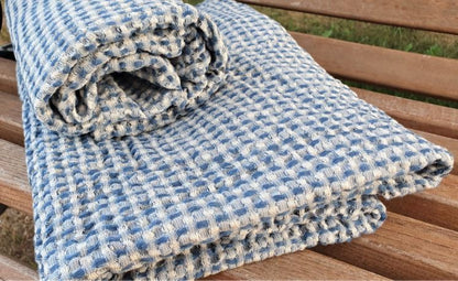 Saunahandtuch 70x140 cm blau-weiß aus Halbleinen von Namu Tekstile 
