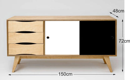 Maße des Sideboards SoSIXTIES im Retro-Look aus Birkensperrholz des estnischen Herstellers Radis