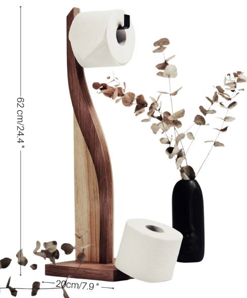 Maße des freistehenden Toilettenpapierhalters AIRIS aus furniertem Birkensperrholz des lettischen Herstellers Ewart Woods