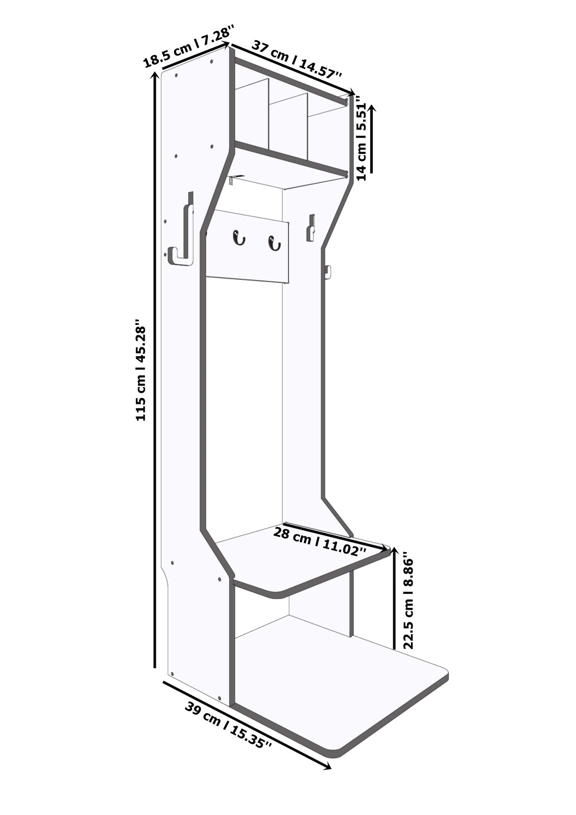 Maße Kindergarderobe mit Sitzbank von Duck Woodworks