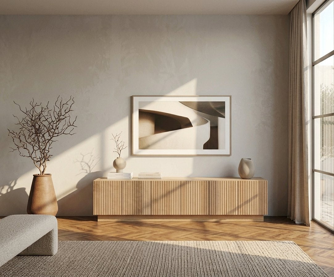 TV-Sideboard RIFF 218 cm Eiche hell des Herstellers Radis in einem modernen Wohnzimmer