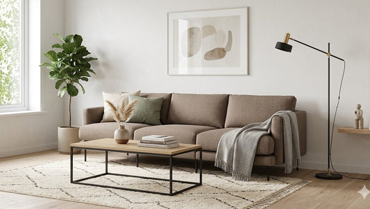 Sofa FLOYD 260 cm in einem hellen Wohnzimmer des estnischen Herstellers Oot-Oot, Bild: KI-generiert
