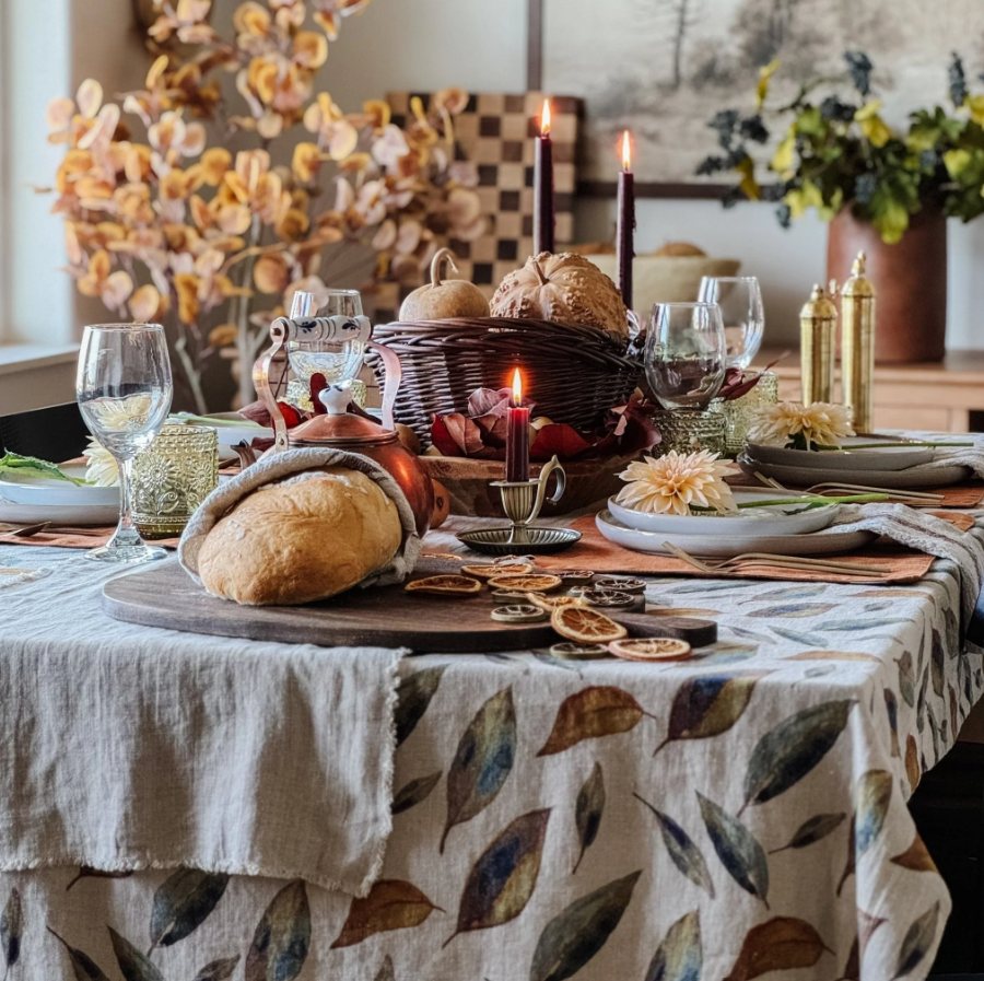 Tischdecke aus 100 % Leinen Herbst-Dekor