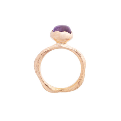 BLOSSOM - Knospen - Ring Silber vergoldet -  handgefertigt, mit lila Amethyst Schmuckstein, Ringschaft ist einem Blumenstengel nachempfunden. - noor disainnoor disain