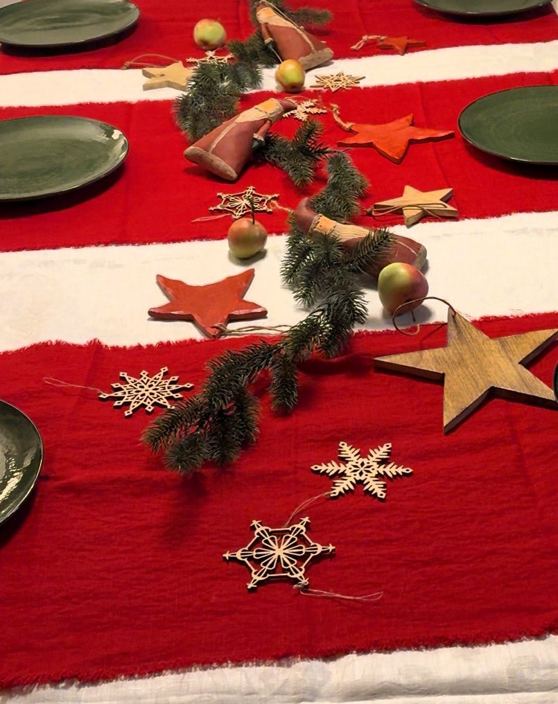 Roter Weihnachtstischläufer – 4 Stück, 33 X 274 Cm – Karomuster – Bauernhausstil Für Festtage Und Partys