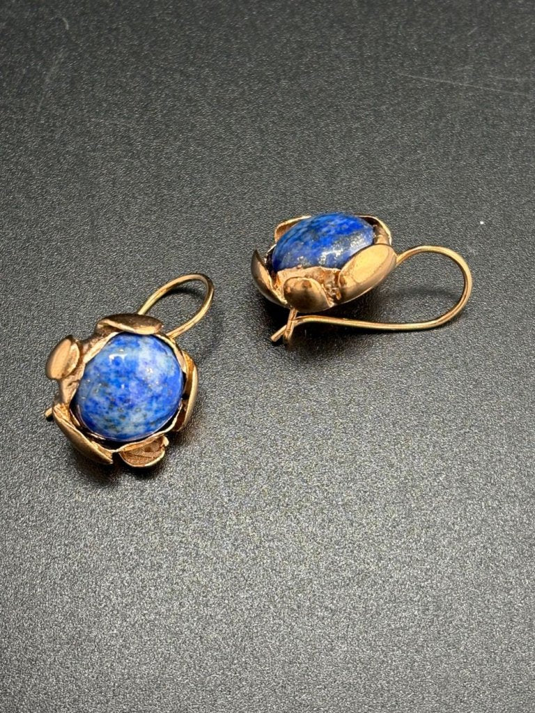 Große BLOSSOM - Ohrringe, Silber vergoldet mit Lapislazuli