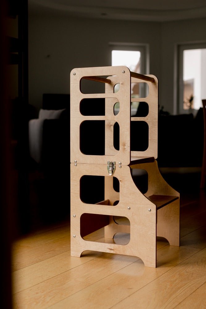 Lernturm multifunktional in Retro-Edition Skandinavisch natur vom lettischen Herstellers Duck Woodworks