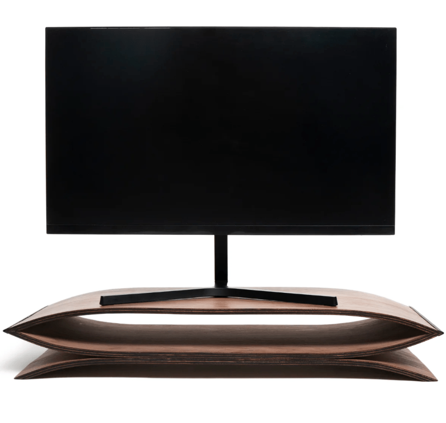 LAND·VOI Monitorständer Aus Holz & Stahl – Höhenverstellbar, Mit Staufach Für Tastatur & Zubehör