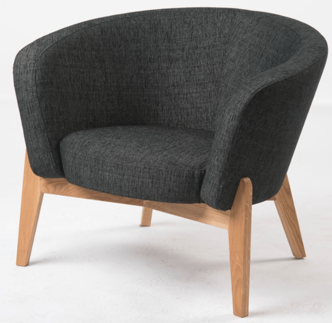 Sessel CURVE in dänischem Design mit grauem Stoff "Soil" des estnischen Herstellers Tarmeko