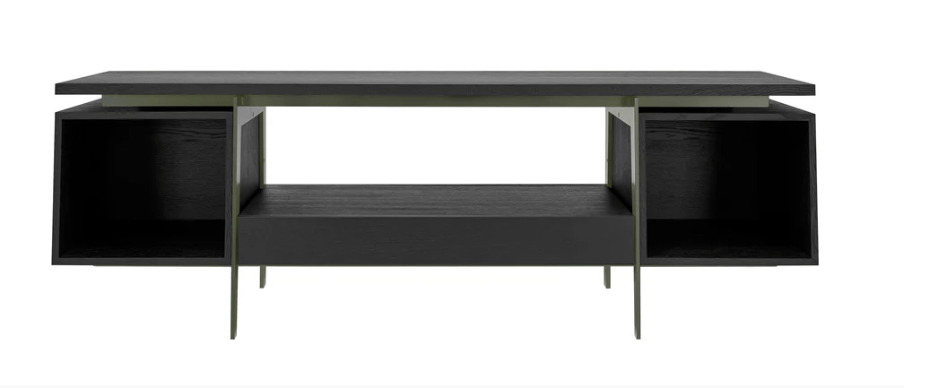 Vinyl-Konsole CONTE schwarz gebeizte Eiche mit grünem Metallrahmen, Hersteller: Mint Furniture