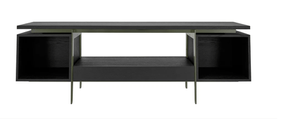 Vinyl-Konsole CONTE schwarz gebeizte Eiche mit grünem Metallrahmen, Hersteller: Mint Furniture