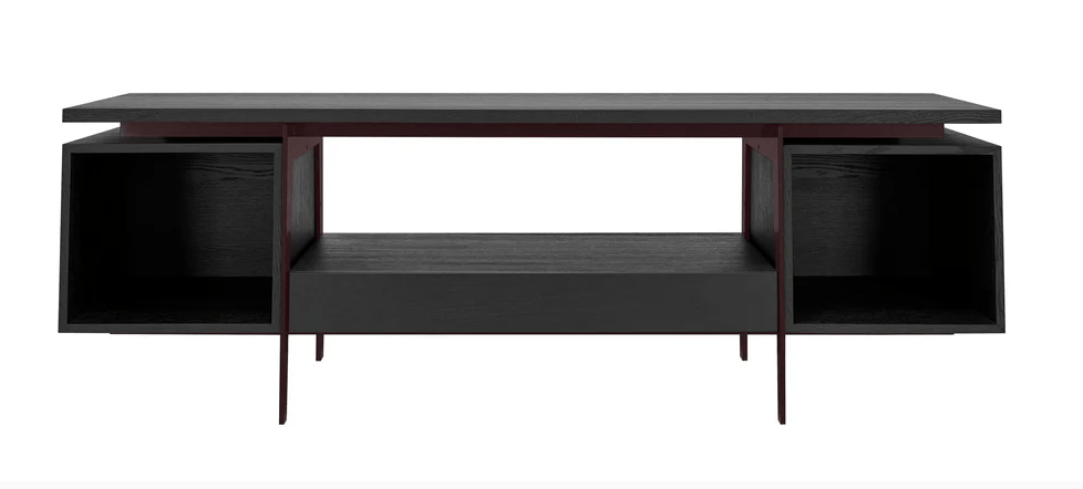 Vinyl-Konsole CONTE schwarz gebeizte Eiche mit rotem Metallrahmen, Hersteller: Mint Furniture