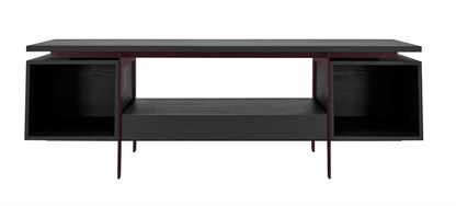 Vinyl-Konsole CONTE schwarz gebeizte Eiche mit rotem Metallrahmen, Hersteller: Mint Furniture