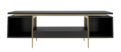 Vinyl-Konsole CONTE schwarz gebeizte Eiche mit gelbem Metallrahmen, Hersteller: Mint Furniture