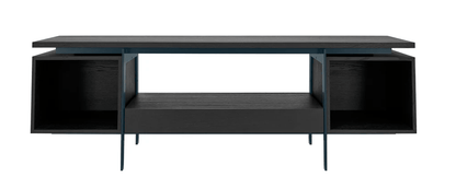 Vinyl-Konsole CONTE schwarz gebeizte Eiche mit blauem Metallrahmen, Hersteller: Mint Furniture